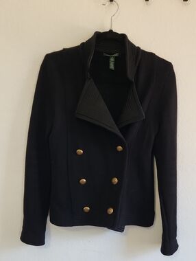 Lauren Ralph Lauren Black Double Breasted Knit Blazer Jacket S Dark Academia